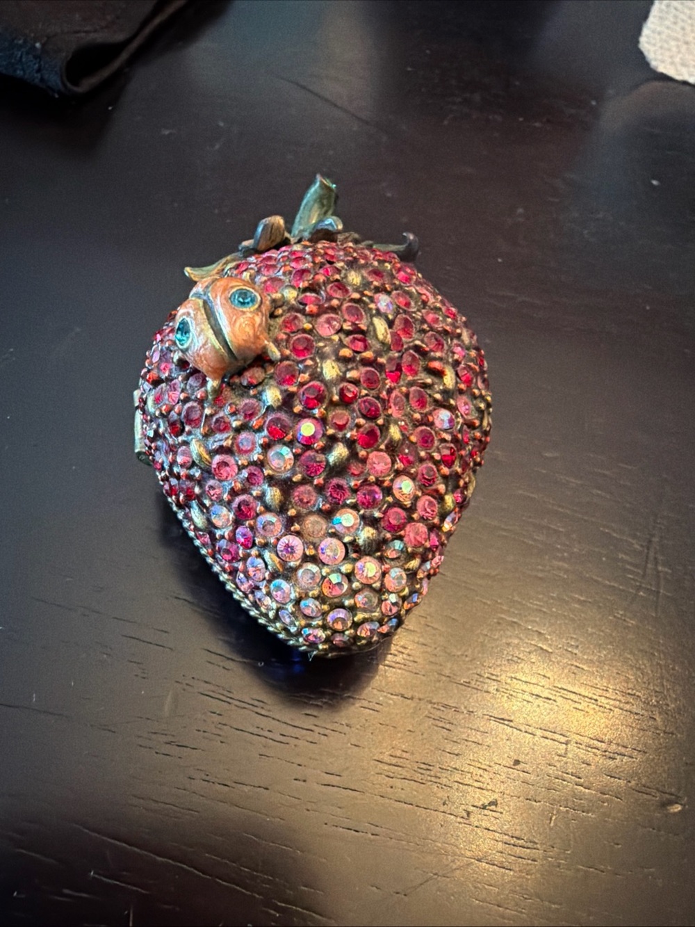 Jay Strongwater Bronze Swarovski Crystal Strawberry 2" Trinket Box Ladybug